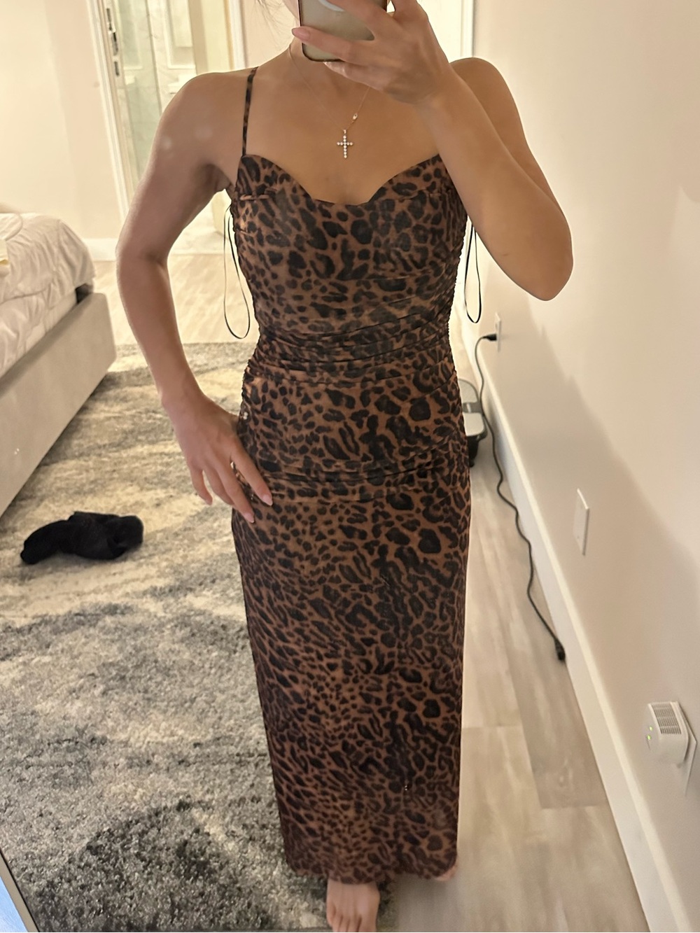 Leopard Print Spaghetti Strap Maxi Dress - Brown Zara